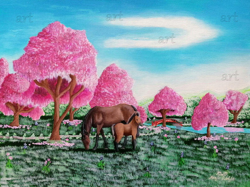 „Horses and spring cherries“ (Photocards and stickercards)“