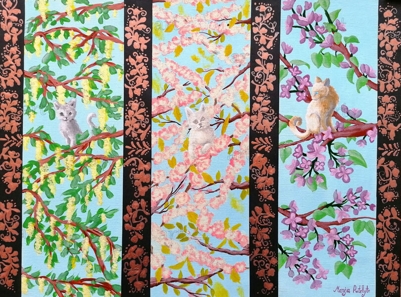 „Kittens in the spring trees“ (print)“