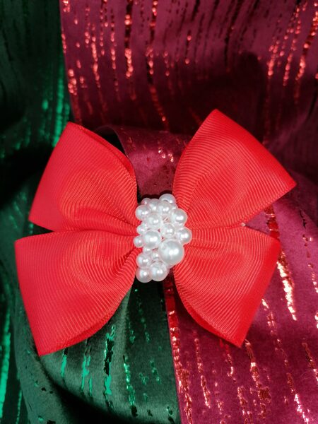 „Big red bows with white beads“(bows-sku350)“