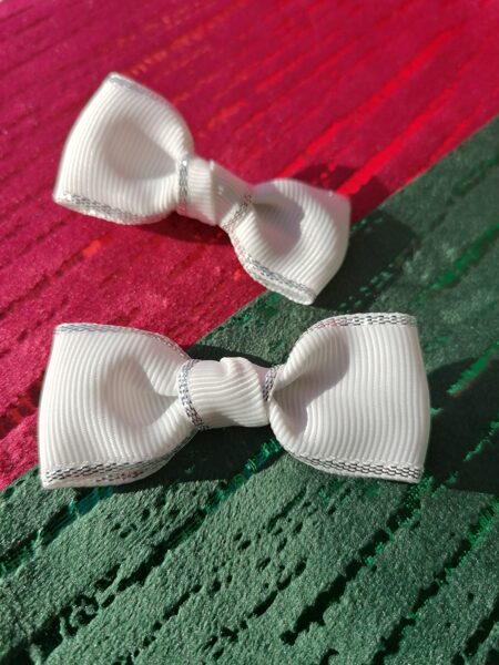 „Mini white with silver gliter bows“(hair bows-sku386)“