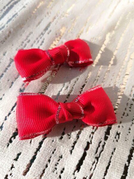 „Mini red with silver gliter bows“(hair bows-sku385)“