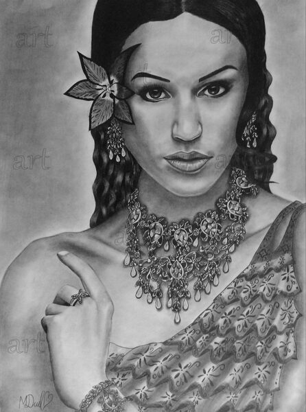 „Girl with flower in the hair“ (pencil)“