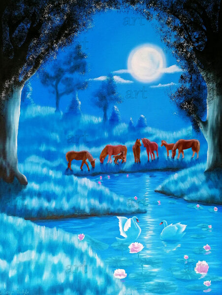 „Horses in the moonlight“ (landscape)“